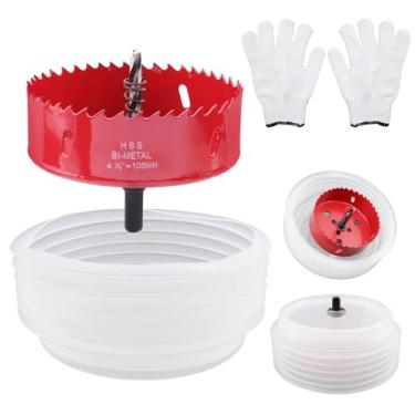 Imagem de Crapyt Serra de furo de 4-1/8" (105 mm) para luzes embutidas, cortador de furo com coletor de poeira para corte de metal de madeira e plástico, conjunto de kit de serra para teto, drywall, orifício de