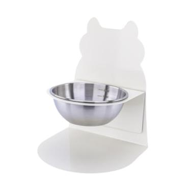 Imagem de Fenteer Suporte para Tigela de Gato com Bebedouro E Comida, Tigela de Prata Branca