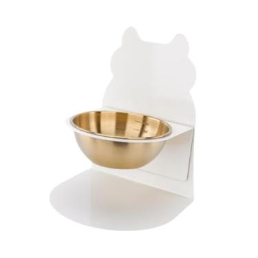 Imagem de IEUDNS Tigela Elevada para Comida E água para Gatos, Recipiente Removível para Lanches E Bebedouros, Bebedouro Antiderrapante com Suporte, Tigelas Elevadas C, Tigela de Ouro Branco