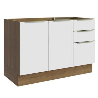 Imagem de Balcão Gabinete 120 Cm 2 Portas 3 Gavetas Rustic/Branco - MADESA