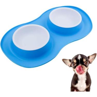 Imagem de Comedouro Duplo para Cachorro e Gato | Tigela de Ração e Água 200ml com Base Antiderrapante | Silicone Removível e Fácil de Limpar – Ideal para Pets Pequenos e Filhotes (Azul)
