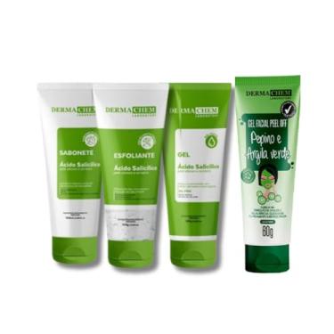Imagem de Kit Skincare Anti Oleosidade e Acne Sabonete + Esfoliante + Gel Hidratante + Gel Peel Off Mascara Argila verde