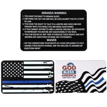 Imagem de 1 PCS Thin Blue Line Metal Miranda Card with Torn American Flag on The Back, Black Thick Miranda Rights Cards Police Gift