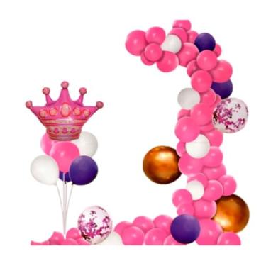 Imagem de 44 Balões Bexiga Guirlanda + Coroa Metalizada + Fita Arco(Rosa)