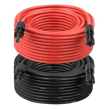Imagem de Cabo de extensão solar 8AWG 50FT pacote com 2 (vermelho + preto), fio fotovoltaico com conectores solares macho/fêmea, fio de painel solar à prova de intempéries para trailer, barco, inversor