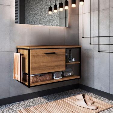 Imagem de Gabinete Para Banheiro Industrial Suspenso Com Porta Basculante Mel