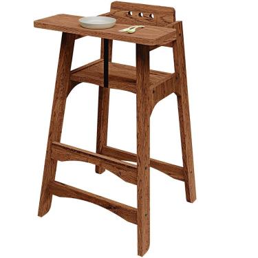 Imagem de Cadeira De Alimentação Com Bandeja Para Bebê Criança Madeira Maciça Rústica W02 Imbuia - Lyam Decor