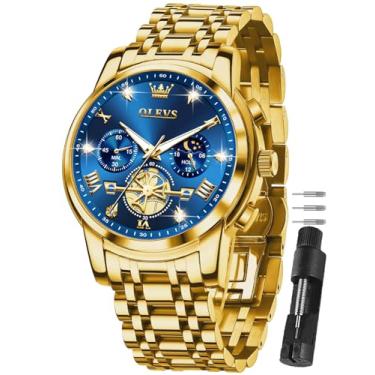 Imagem de OLEVS Relógios masculinos com cronógrafo, luxuoso, de aço inoxidável, mostrador grande, multifunções, fácil de ler, diamante numerais romanos, relógio de pulso de negócios Reloj para Hombre, Pulseira