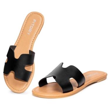 Imagem de FITORY Sandálias rasteiras femininas de couro elegantes e confortáveis - elegantes e bonitas sandálias de verão tamanho 6-11, Preto, 37