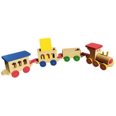 Imagem de Brinquedo Trenzinho De Madeira Locomotiva +3 Vagões colorido - Gsbrink