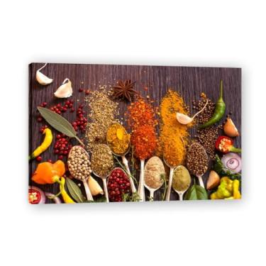 Imagem de NHLDZYH Tela decorativa cozinha, arte vintage especiarias coloridas, arte de parede quadros para sala de estar quarto cozinha. A-150, 70 x 105 cm, moldura interior