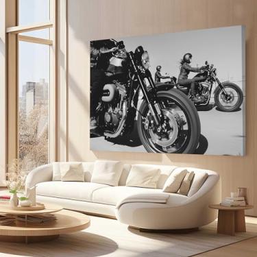 Imagem de Quadros Decorativos para Quarto Sala 90x60 Motos Harley Preto e Branco Grande Escritório Hall