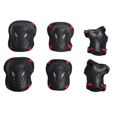 Imagem de UGPLM Conjunto de equipamentos de proteção Hand Pads de joelhos de cotovelo de bicicleta esportes ao ar livre confortáveis, skateboarding para crianças, Preto Vermelho