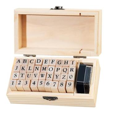Imagem de 36 carimbos de borracha de madeira com letras numéricas do alfabeto, mini lindos carimbos DIY para decoração de artesanato, álbuns de recortes e cartões de convite de casamento (36 peças)