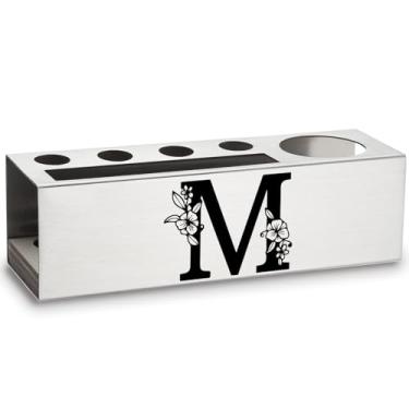 Imagem de Porta-lápis personalizado monograma letra M, presente para trabalho, colega de trabalho, colega de trabalho, colega, escritório, decoração, acessórios, porta-canetas de aço inoxidável, Apen21
