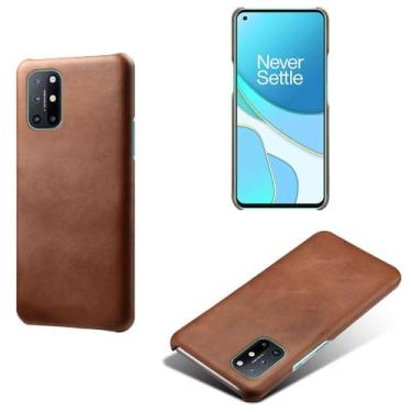 Imagem de Capa para Oneplus 8T,Proteção contra quedas,Casca de volta de cor sólida simples,Design de couro de imitação de plástico-Brown