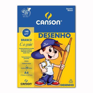 Imagem de Papel Canson Escolar para Desenho A4 140G Branco Pacote com 20 Folhas