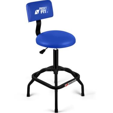 Imagem de FreekyFit Banco de loja com encosto, banco de garagem mecânico para oficina, cadeira ajustável, bancos acolchoados para homens e mulheres, capacidade de 136 kg, assento de PVC giratório de 360°