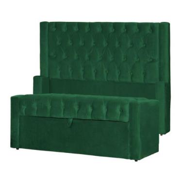 Imagem de Conjunto Cabeceira Mais Calçadeira Baú Emma Veludo Cores - DS Estofado