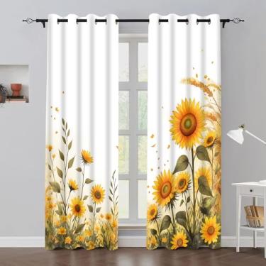 Imagem de Cortinas de girassol floral outono outono amarelo girassol cozinha cortina verão rústica fazenda país botânico ação de graças boho retro blackout cortinas para quarto sala de estar café 2 painéis