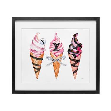 Imagem de Stupell Industries Cones de sorvete glamourosos preto impressão sob vidro design por Amanda Greenwood, 13 x 16