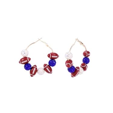 Imagem de LKingel Brincos de futebol feminino para dia de jogo, brinco de argola de rúgbi, brinco de rúgbi, acessório de bijuteria para amantes do esporte, fantasia, Liga de aço, Sem pedra preciosa