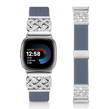 Imagem de Chinber Pulseira trançada compatível com Fitbit Versa 4 para mulheres/Versa 3/Sense 1/Sense 2, pulseira de nylon com fecho magnético e tiras de fivela interloque para Fitbit Versa4/3/Sense1/2