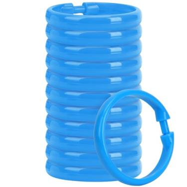Imagem de Qulable Anéis de cortina de chuveiro - pacote com 12 - ganchos de plástico para cortina de chuveiro, anéis em forma de O, que deslizam facilmente na haste de chuveiro do banheiro (azul)