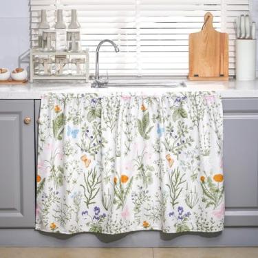 Imagem de VitalCozy Cortinas de armário 71 cm L x 89 cm C Saia de pia para banheiro, cozinha, flores botânicas, cortinas de armário florais para sala de aula, casa, casa de fazenda, cortina rústica sob a mesa