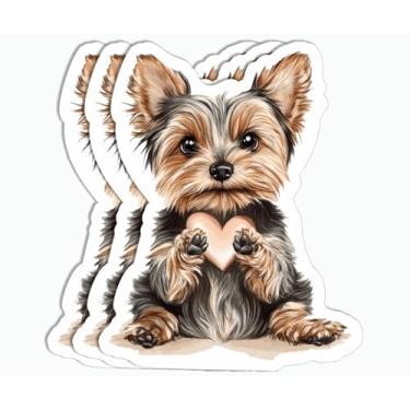 Imagem de 3 peças Yorkshire Terrier com adesivo de coração - Yorkie - mãe de cachorro - amante de cães - adesivo para garrafa de água - bagagem - tablet - caderno