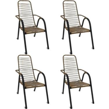 Imagem de Kit 4 Cadeiras de Cordinha Fio Plástico Colorida Alpendre Varanda Jard