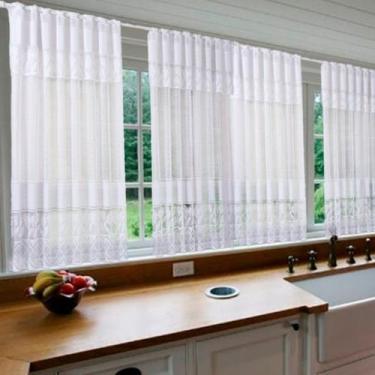 Imagem de Cortina Renda de Janela Cozinha Kit com 2 Cortinas Rendada - Desenho F