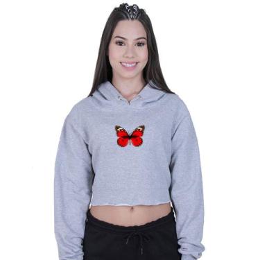 Imagem de Cropped Moletom Feminino Borboleta Vermelha - Lafre, Cinza, G