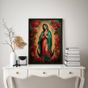 Imagem de Quadro Nossa Senhora Guadalupe 24x18cm - Madeira Preta+Vidro - Quadros