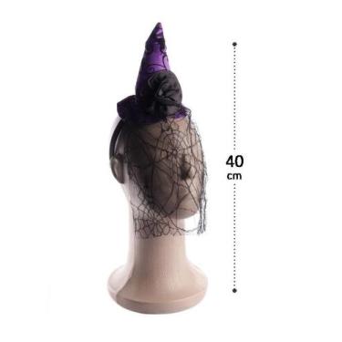 Imagem de Tiara Com Chapéu De Bruxa Veu Teia De Aranha Festa Halloween - MODAMIX