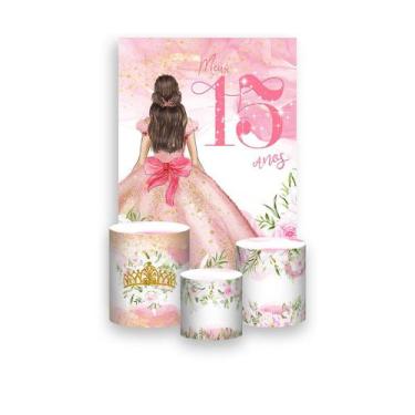 Imagem de Painel De Festa Vertical 1,50 x 2,20 + Trio De Capas Cilindro - 15 Ano
