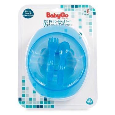 Imagem de Kit Prato Bowl Baby Go com Ventosa e Talheres Colors Azul