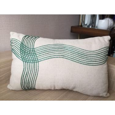 Imagem de Almofada Linho Bege aplique Rami  Verde 35 x 52 cm