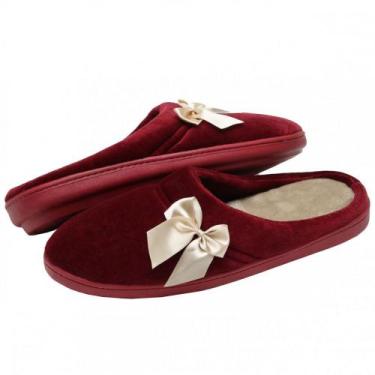 Imagem de Pantufa Elegance Anatômica em Plush com Pelúcia - Bordô - 37/38 - Puff