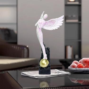 Imagem de Shlinnuo Elegante estátua de anjo da guarda cintilante – estatuetas de anjo de resina de 30 cm, presente decorativo grande para casa, escritório, sala de estar, quarto, decoração espiritual