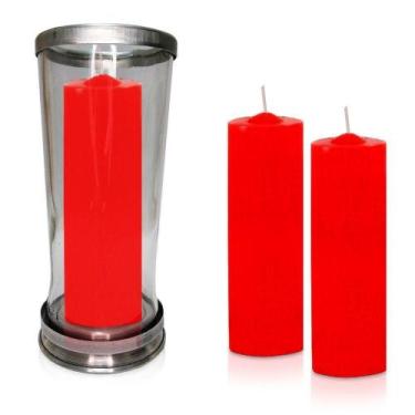 Imagem de Kit Copo Suporte Vidro Para Vela + 3 Velas Votivas 7 Dias Vermelha 250