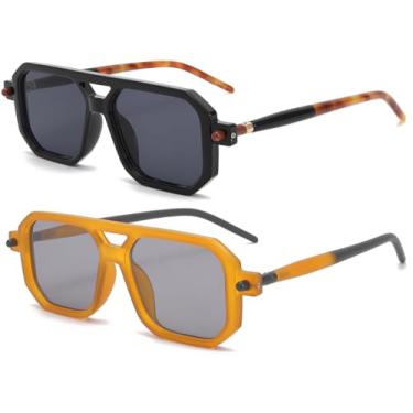 Imagem de KOPKOYK Óculos de sol aviador retrô anos 70 feminino masculino moderno óculos de sol quadrados estilosos UV400 vintage, Preto, laranja, Medium