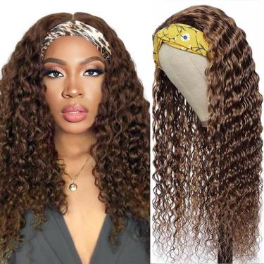 Imagem de Peruca com bandana XSY Chocolate Brown Human Hair Deep Wave 12"