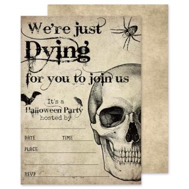 Imagem de JarThenaAMCS Conjunto de 25 Convites de Festa de Halloween com Envelopes Adesivos Gótico Caveira Morcego Aranha Vintage Spooky Convites de Papel em Branco Convites para Adultos Festa de Doces ou