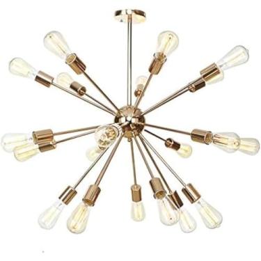 Imagem de Lustre Sputnik Moderno Prateado Industrial Rústico 8-luz Pingente Lustre Rústico Teto Pingente Para Sala De Jantar Sala De Estar Quarto Foyer Sótão, Golden, 12 Head