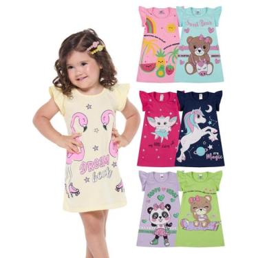 Imagem de Kit 3 Vestidos Infantil Menina Verão Estampados com Mangas Franzidas v