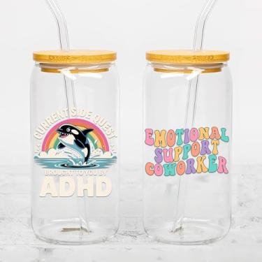 Imagem de Conjunto de 2 peças Current Side Quest Brought to You by ADHD UV DTF Cup Wraps para vidro de 473 ml, cooperante de apoio emocional, decalque de transferência a frio para copos de vidro, bonito vinil