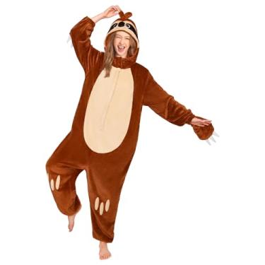 Imagem de OLAOLA Macacão adulto, fantasia de cosplay de animal unissex, pijama de flanela peça única para o dia das bruxas, Preguiça, G