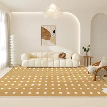 Imagem de Tapete decorativo xadrez para sala de estar, estilo creme, para quarto, macio, felpudo, minimalista, grosso (100x160cm/B)
