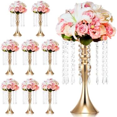 Imagem de Unittype 8 peças de centro de mesa de casamento para mesas de 33 cm de altura, vasos florais de cristal para decoração de festa de batismo (ouro)